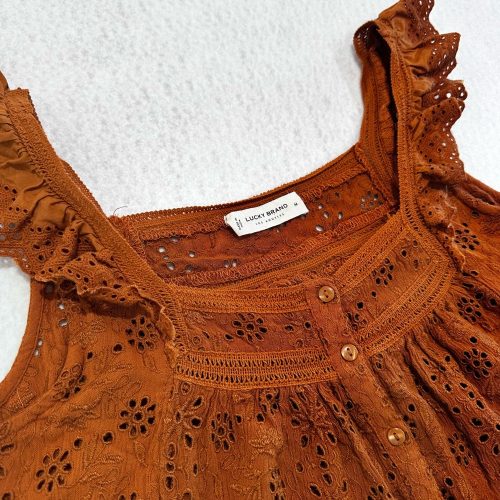 Lucky Brand Rust Eyelet Ruffle-Strap Button Front Tank - Picture 2 of 3